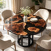 Luxury black walnut epoxy dining table with handcrafted solid wood top and black resin surface