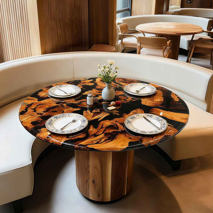 round burl wood epoxy dinning & coffee table for homes & restaurants in miami