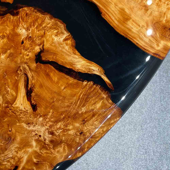 sturdy burl wood epoxy dinning & coffee table for american homes in miami