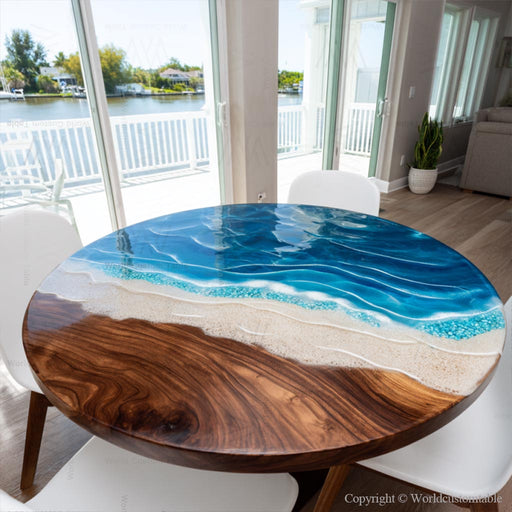 Round epoxy coffee table made from premium walnut wood