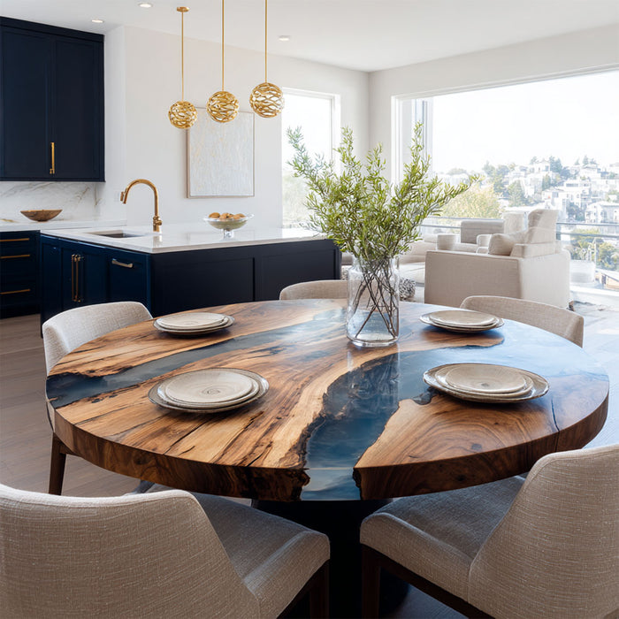 premium walnut wood epoxy dinning & coffee table for modern homes in miami