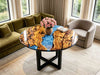 Ocean-inspired blue epoxy resin river coffee table made of olive wood with glossy finish