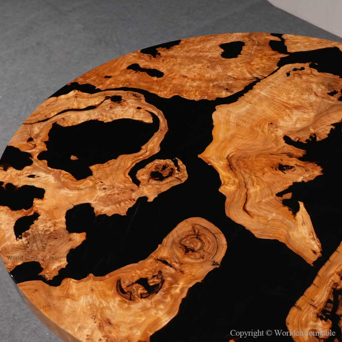 Round resin table for modern dining room with luxury handmade wood craftsmanship