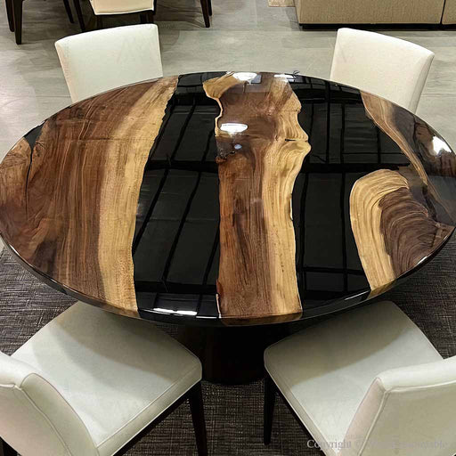 Luxury resin river coffee table with walnut wood surface