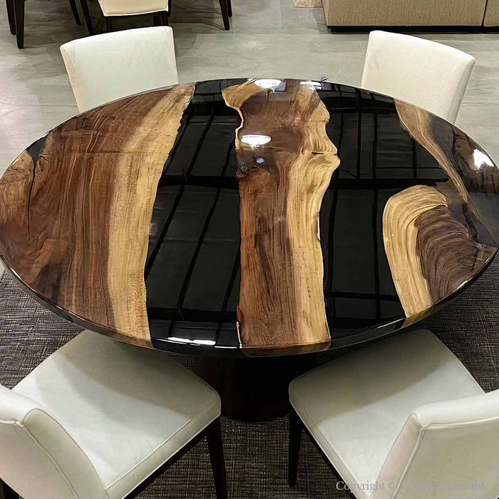 Luxury resin river coffee table with walnut wood surface