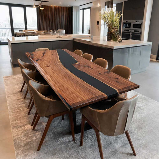 Rounded Corner Black Epoxy Walnut Table