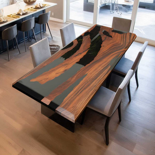 Rounded Corner Black Epoxy Walnut Table