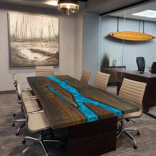Rounded Corner Blue Epoxy Black Walnut Table