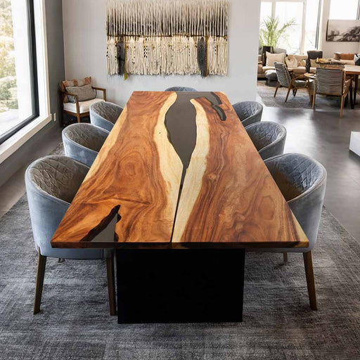 Rounded Corner Smoky Epoxy Walnut Table