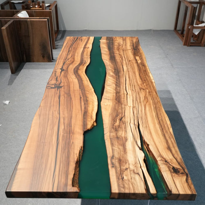 Black walnut epoxy dining table with a handcrafted resin design