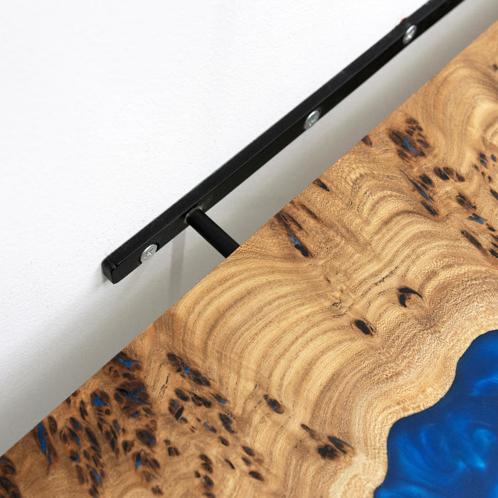 Rustic floating bookshelf made of wood and epoxy, ideal for bedroom, office, or entryway decor