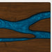 Wooden surface with a blue river-like design
