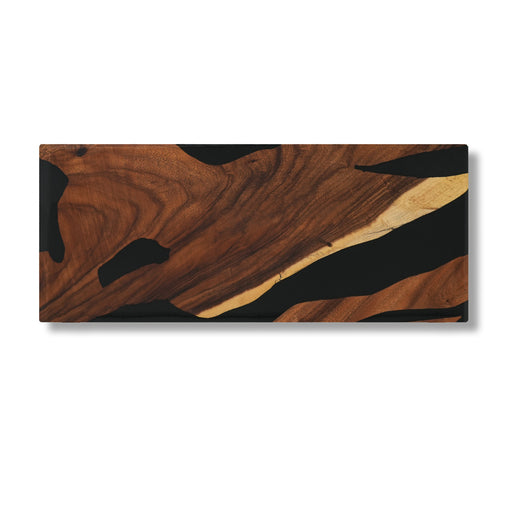 Wooden cutting board with a multicolored pattern on a white background