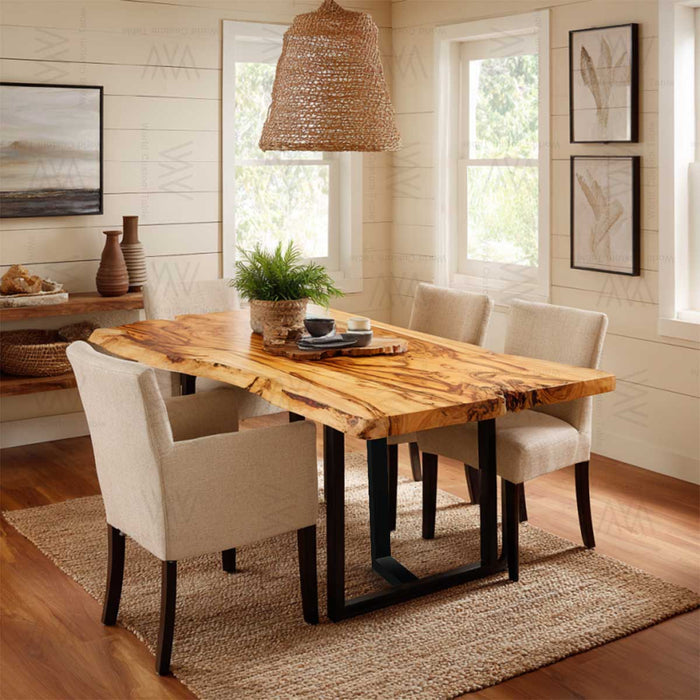 Rustic California-style olive wood dining table for kitchen or living area