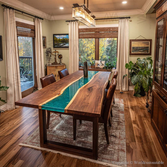live edge wooden epoxy resin table for dinning & living spaces in austin