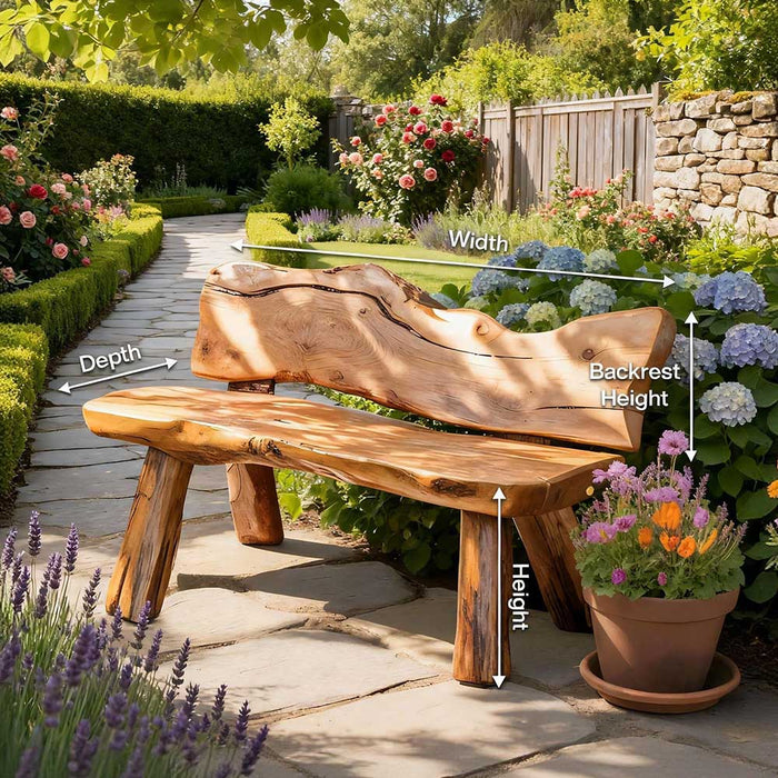 Rustic walnut bench in living room with natural grain