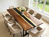 Custom walnut resin dining table placed in a stylish San Francisco dining space.