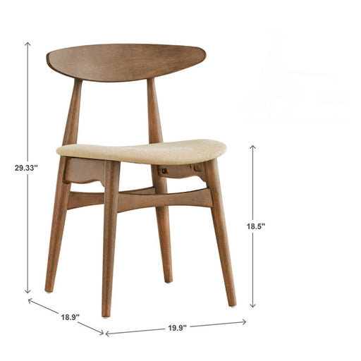Wooden chair with dimensions labeled on a white background