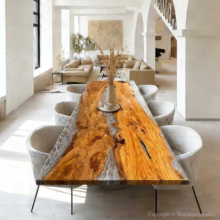 Durable crystal resin tabletop, scratch-resistant, heat-resistant, and easy to clean.