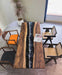 Artistic dining table with wood and colored resin.