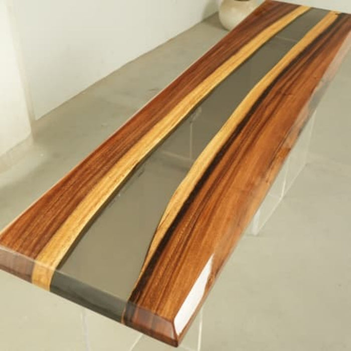 slanted edge walnut epoxy console table for foyer