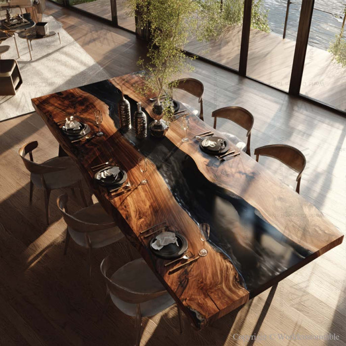 extra large epoxy dinning table for family gatherings in new york