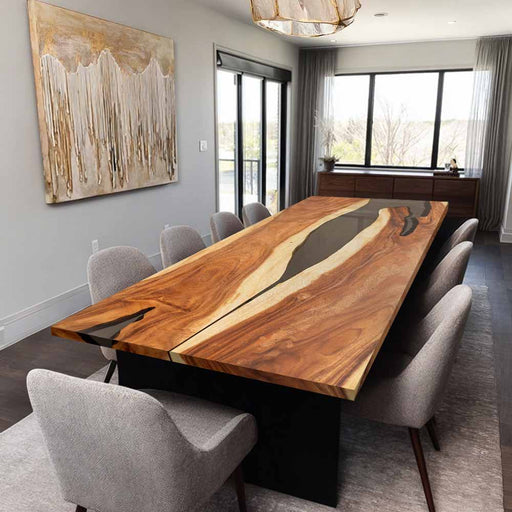 Smoky Transparent Epoxy Walnut Dining Table 42x108 Top View
