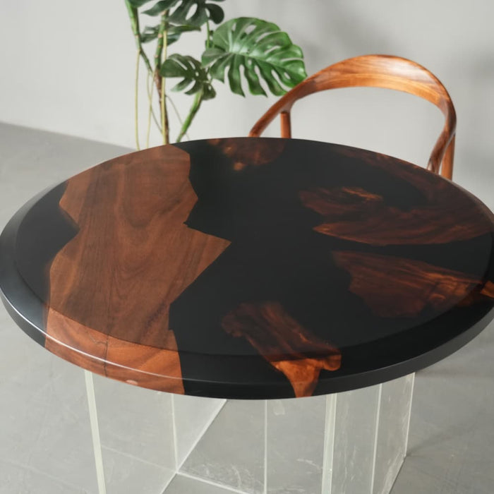 Solid walnut black resin coffee table for contemporary home interiors