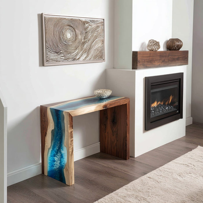 custom wooden epoxy waterfall table for home decors in miami