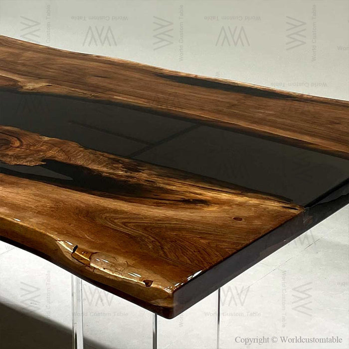 solid wood black epoxy resin table for modern homes & offices in california