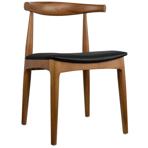 Wooden chair with a black cushion on a white background