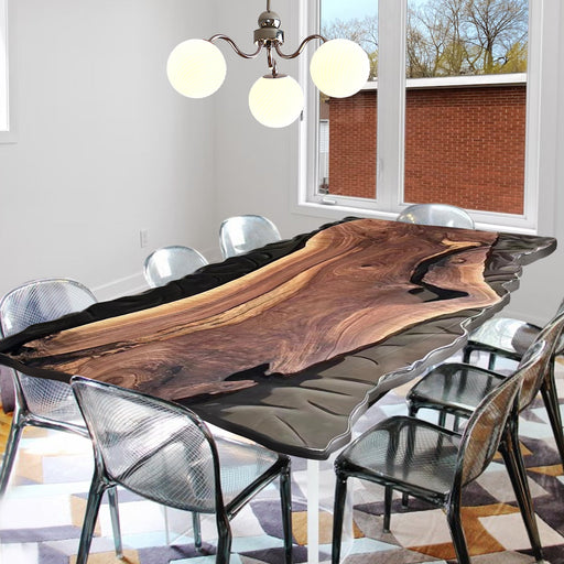 Live edge conference table made from solid black walnut wood, perfect for boardrooms and offices.