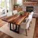 Solid walnut wood table with natural grain and live edge, perfect for dining