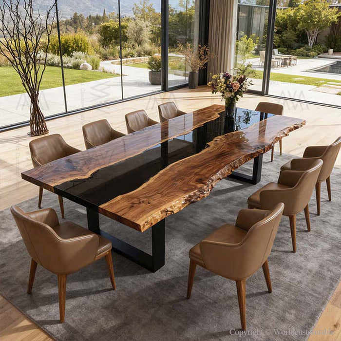 sleek wooden black epoxy resin table for living rooms in california