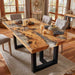 Square olive wood dining table with gray resin detail