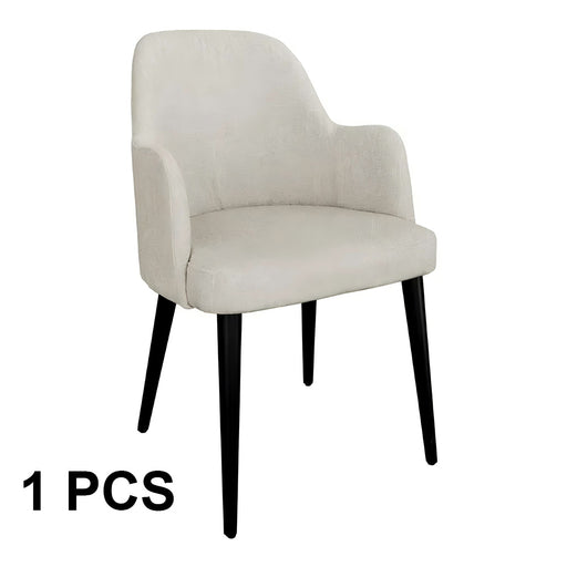 Beige armchair with black legs on a white background