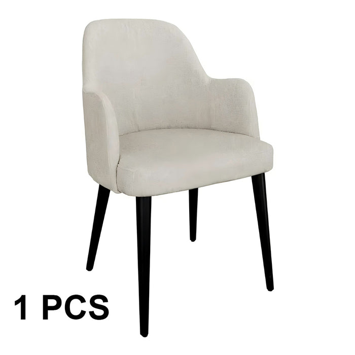 Beige armchair with black legs on a white background