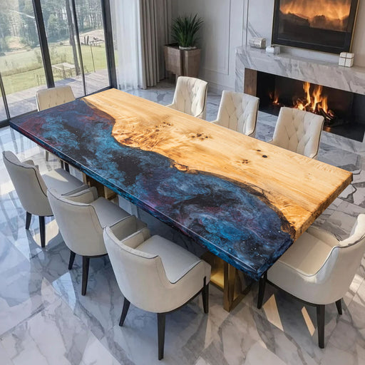 Starry river resin wood table for luxury dining spaces