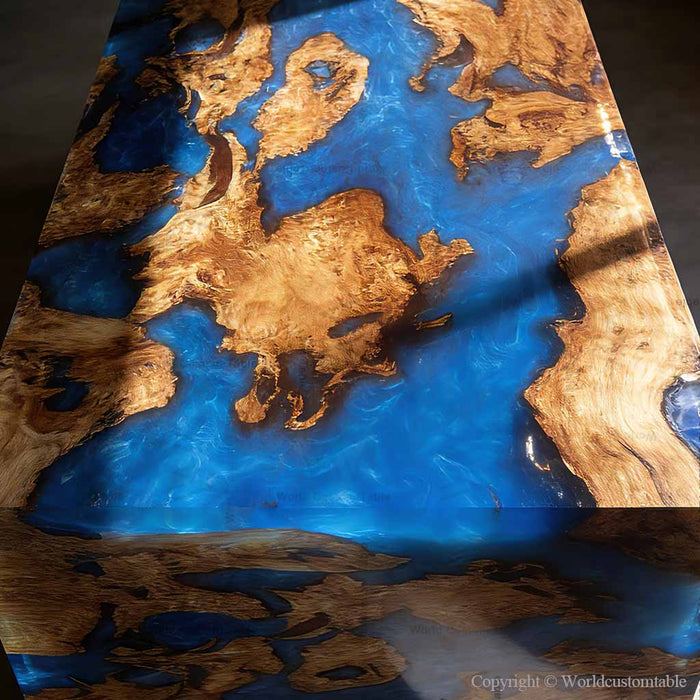Statement epoxy waterfall table for luxury home dining space