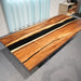 Straight edge walnut epoxy dining table with rich natural wood grain