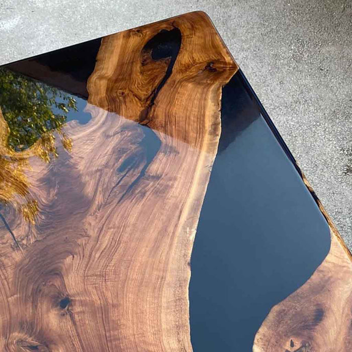 Stylish square walnut black epoxy table