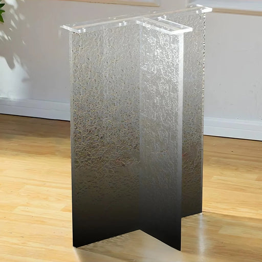 Clear T-shaped acrylic table legs designed for epoxy resin river and solid wood tabletops.