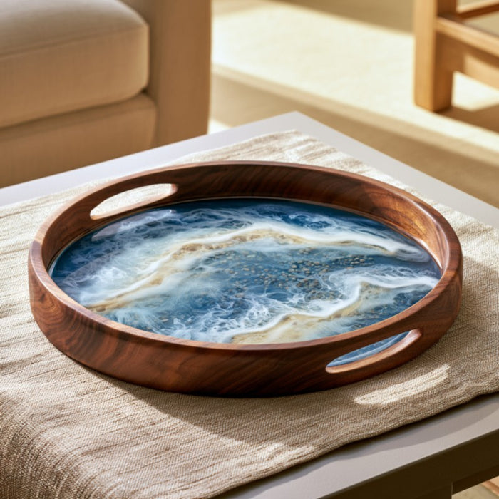 Ocean wave resin tray styled as elegant home decor
