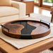 20 inch round black epoxy tray with walnut wood