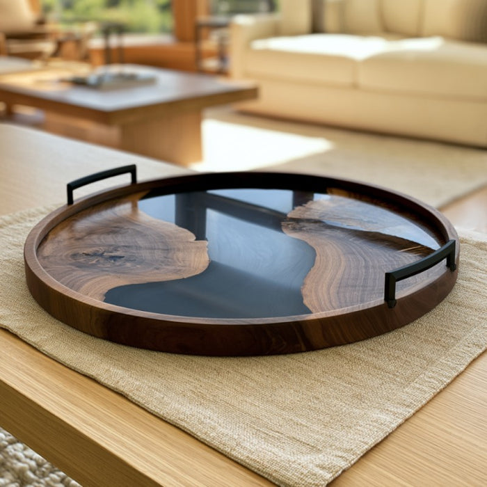 Handcrafted walnut resin serving tray for home entertaining