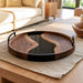 Walnut epoxy tray with deep black resin and natural wood grain