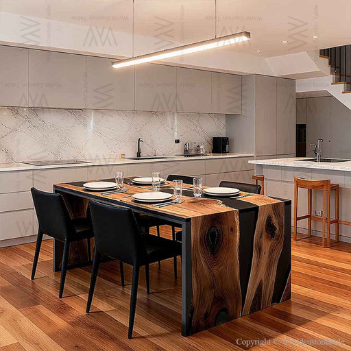 large wooden epoxy waterfall table for modern kitchen & dinning rooms in las vegas