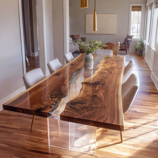 long square wooden clear epoxy resin table for homes in florida