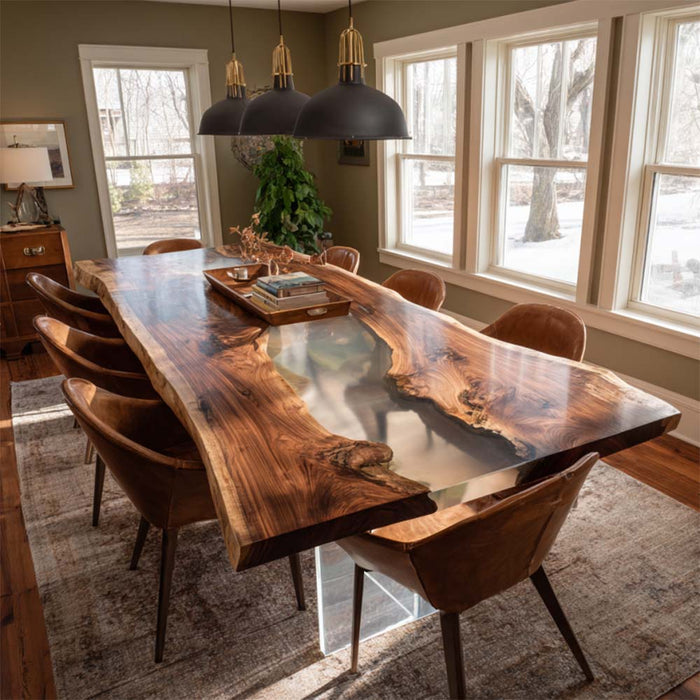 sleek black walnut clear epoxy resin table for living rooms in san francisco