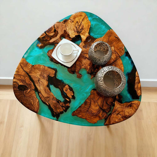 artistic olive wood epoxy coffee table for american living spaces in chicago